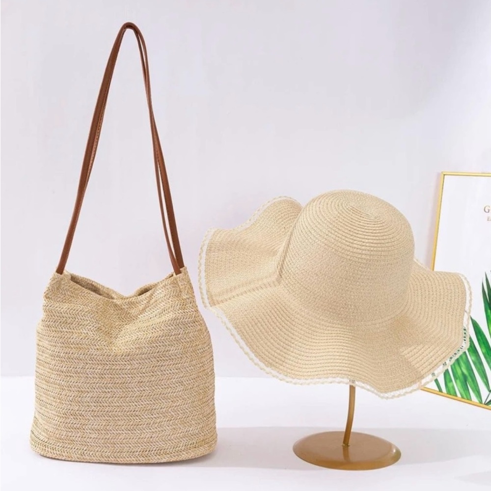 Woven Beach Hat and Tote Bag
